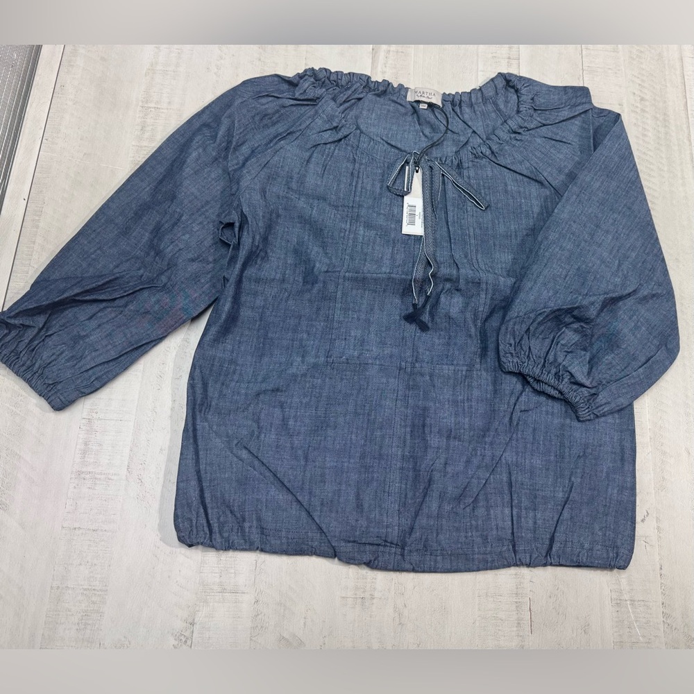 Martha Stewart Indigo Blue Poet Blouse large gathered sleeves